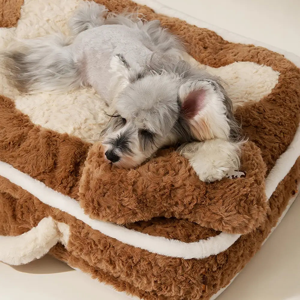 Flat Plush Dog Bed with Bone Design