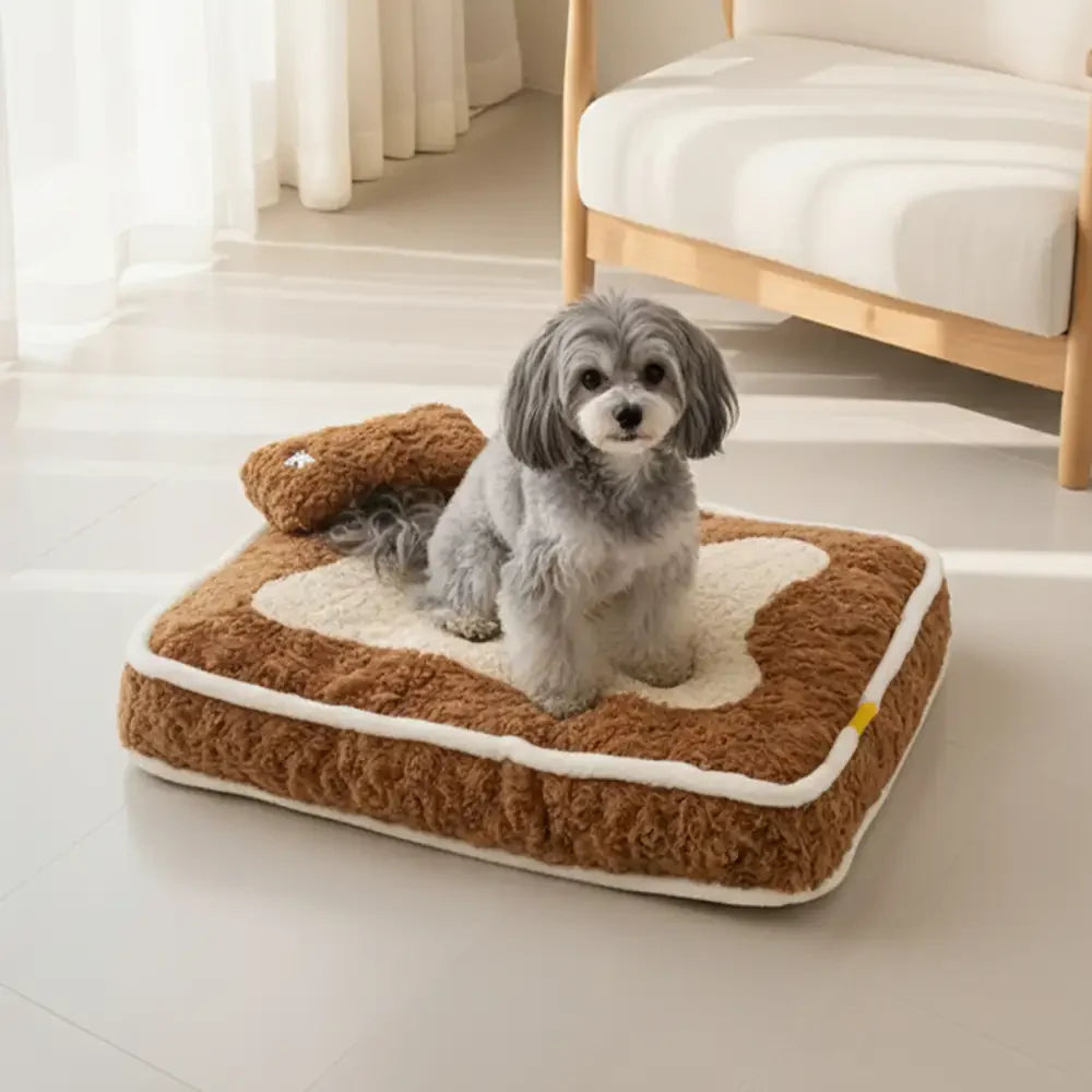 Flat Plush Dog Bed with Bone Design
