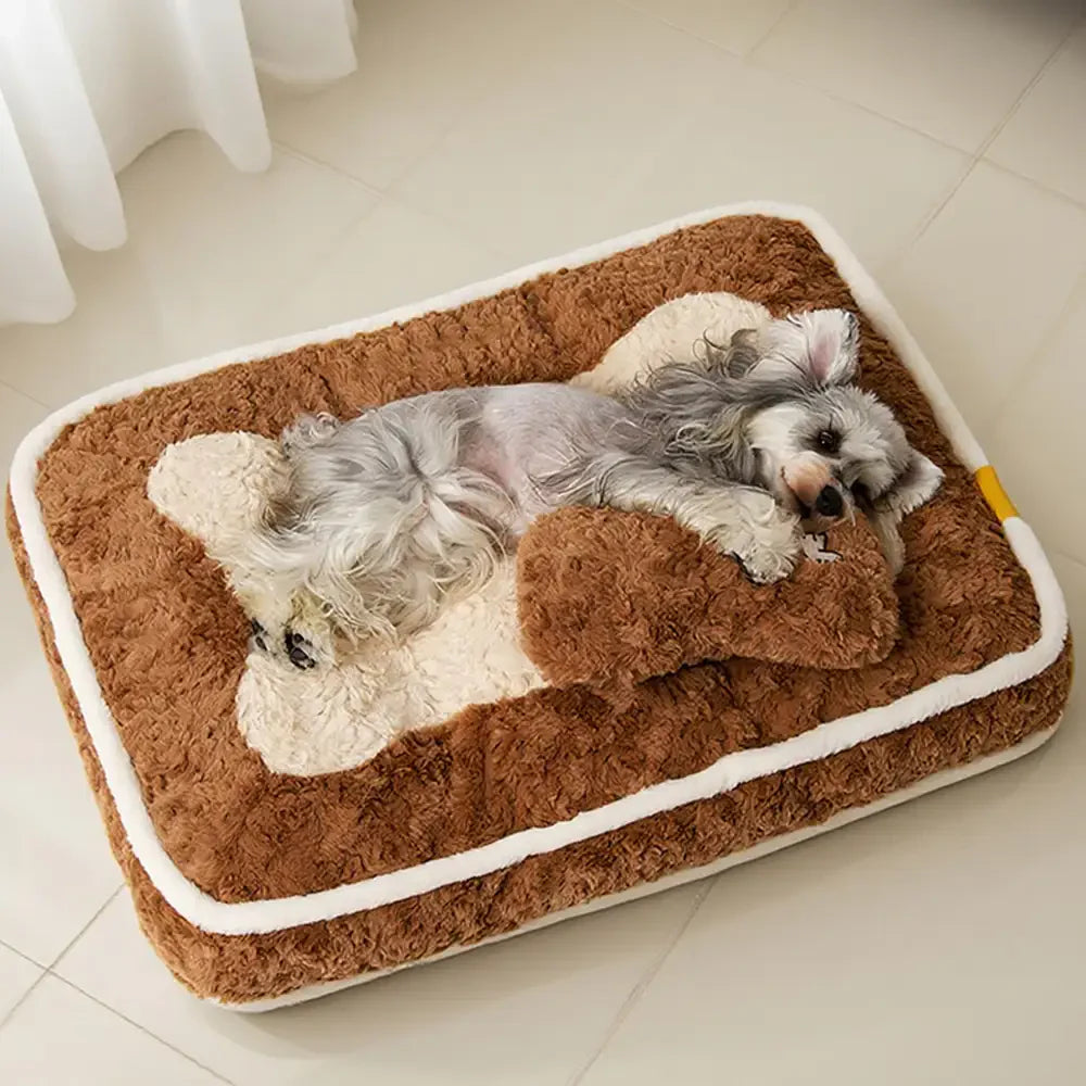 Flat Plush Dog Bed with Bone Design