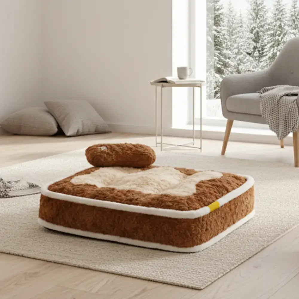 Flat Plush Dog Bed with Bone Design