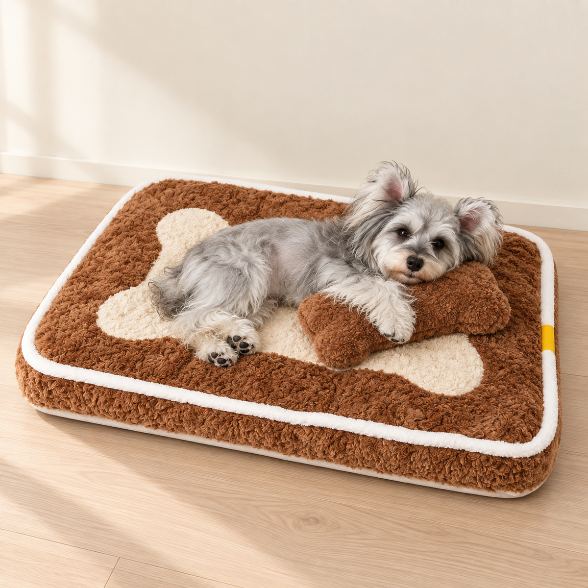 Flat Plush Dog Bed with Bone Design