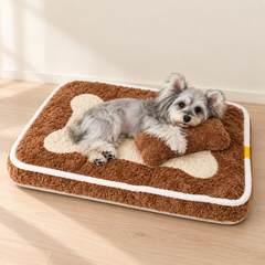 Flat Plush Dog Bed with Bone Design