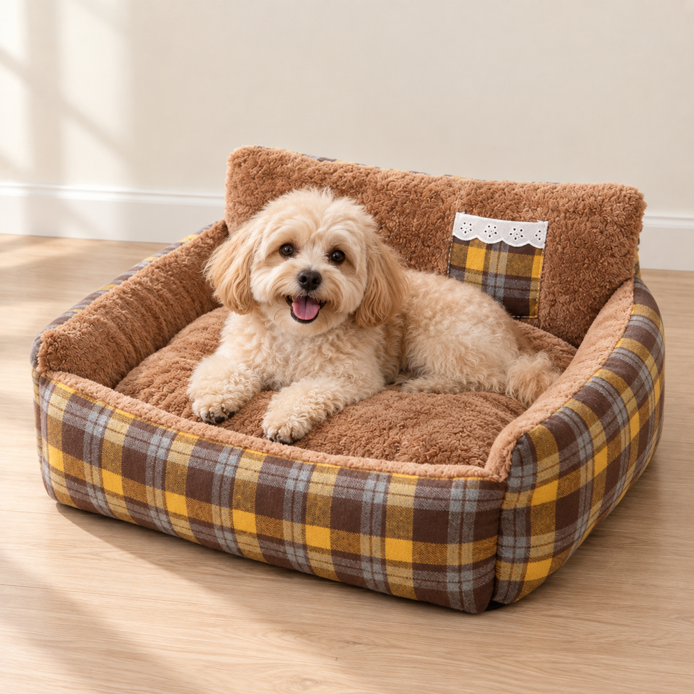 Rectangular Plush Dog Bed with Raised Sides