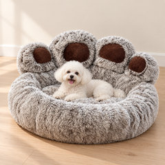 Round Paw-Shaped Fluffy Dog Bed