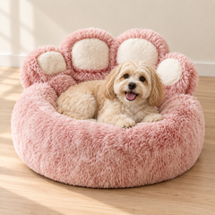 Round Paw-Shaped Fluffy Dog Bed